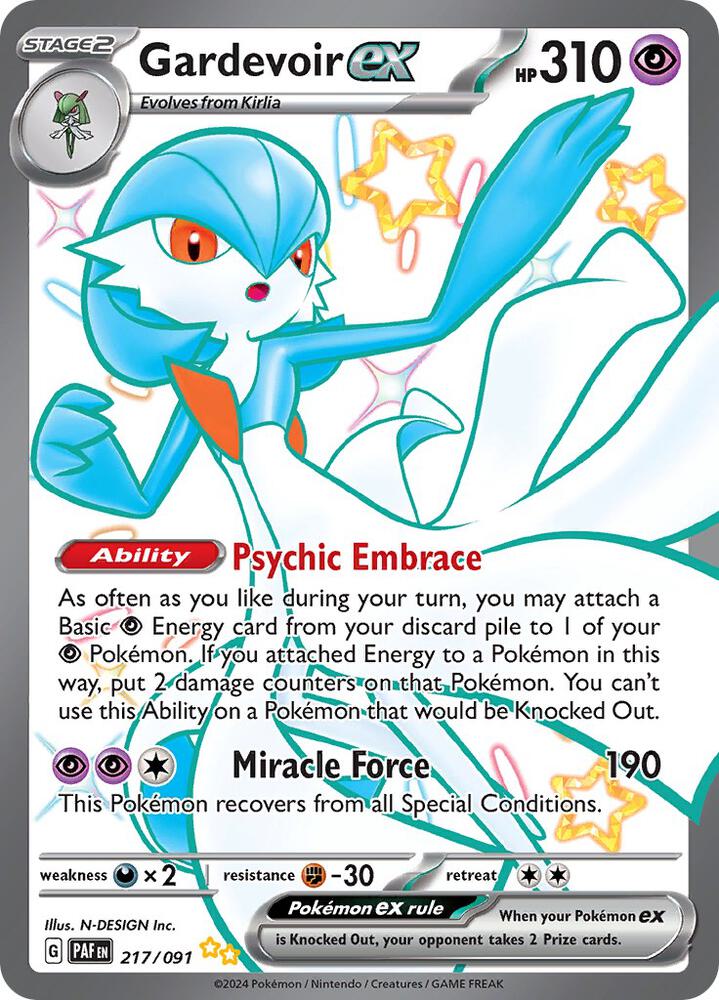 Gardevoir ex Shiny Ultra Rare SV: Paldean Fates 217/091 NM (Back)