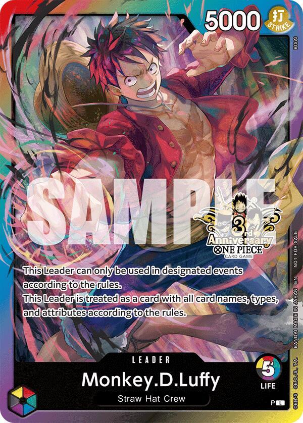 Monkey.D.Luffy (3rd Anniversary Tournament 3 Brothers Pack) L Carrying On His Will: 3rd Anniversary Tournament Cards NM (Back)