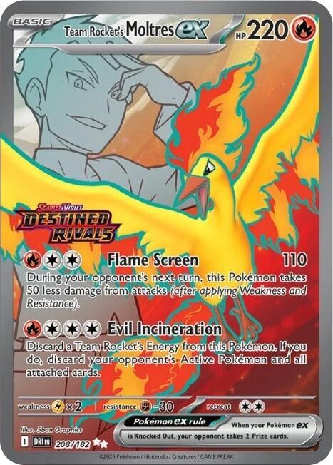 Team Rocket's Moltres ex - (Destined Rivals Stamp) Double Rare Miscellaneous Cards & Products 208/182 NM (Back)